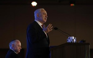 Israel's Prime Minister Benjamin Netanyahu address the Conference Of Presidents of Major American Jewish Organizations in Jerusalem February 11, 2013. REUTERS/Baz Ratner