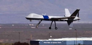 A Predator B unmanned aircraft takes off in Arizona. The aircraft patrol the southern border of the United Sates. (Gary Williams/Getty Images).